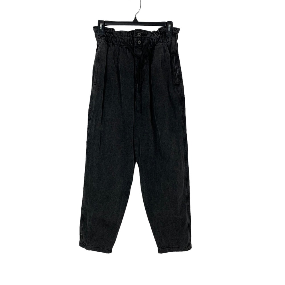 Aaron And Amber Black Paperbag Waist Relaxed‎ Crop Pants Large Soft Denim Trendy